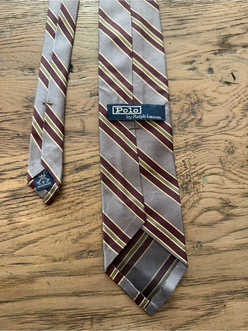 Polo by Ralph Lauren Burgundy and Taupe Diagonal Stripe Silk Tie